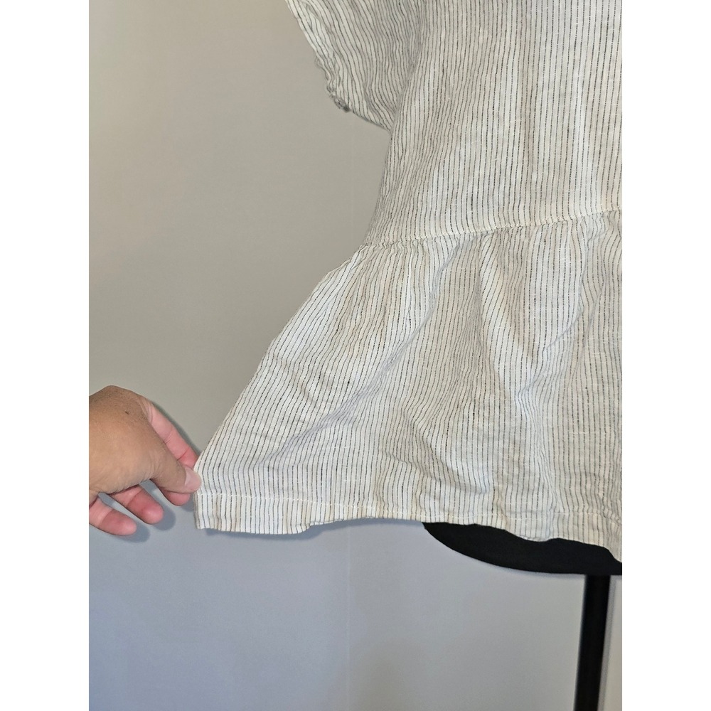C&C California Women Blouse Size Small White Linen Striped Peplum Boho vacation - Picture 4 of 10
